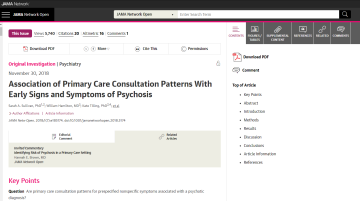 Screenshot of paper titled: Association of Primary Care Consultation Patterns With Early Signs and Symptoms of Psychosis