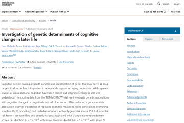 Screenshot of paper titled: Investigation of genetic determinants of cognitive change in later life