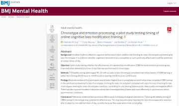 Screenshot of paper titled: Chronotype and emotion processing: a pilot study testing timing of online cognitive bias modification training