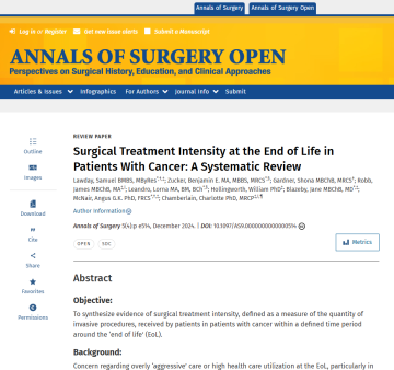 Screenshot of paper titled: Surgical Treatment Intensity at the End of Life in Patients With Cancer A Systematic Review