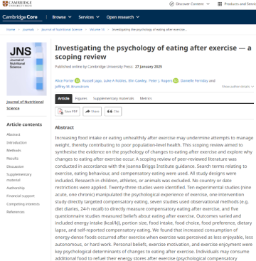 Eating after exercise scoping review paper screenshot